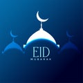 Eid mubarak mosque silhouette on blue background