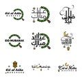 Eid Mubarak Pack Of 9 Islamic Designs With Arabic Calligraphy And Ornament Isolated On White Background. Eid Mubarak of Arabic