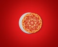 Eid Mubarak-Pizza food and white plate shape of eid or Ramadan moon concept