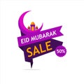 Eid mubarak sale discount template banner promotion. with mosque islam arabic. vector illustration