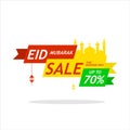 Eid mubarak sale discount template promotion. with hanging lantern and mosque islam arabic. vector illustration