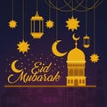 Eid mubarak temple lanterns stars and moon hanging vector design Royalty Free Stock Photo