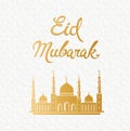 Eid mubarak vector greeting card design with mosque. Muslim holiday background.