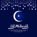 Eid mubarak wiith moon and Hanging star on dark blue pattern background vector design Royalty Free Stock Photo