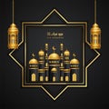 eid mubarok greeting card with islamic ornament vector illustration