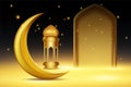 Realistic 3d Islamic celebration with islamic ornament and product podium. Vector 3D Illustration