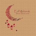 Eid mubarok islamic background template. Happy eid mubarak poster on brown background