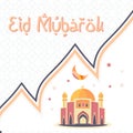 Eid mubarok with mosque illustration, template islamic greeting card 