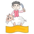 Eid ul adha banner template slaughter of sheep, doodle icon image kawaii