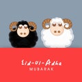Eid-Ul-Adha Mubarak Greeting Card with Two Cartoon Sheep Characters on Red and Slate Background, Islamic Festival Royalty Free Stock Photo