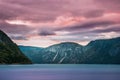 Eidfjord, Hordaland County, Hardanger Region, Hardangerfjord, Norway. Amazing Sunset Sunrise Sky Above Summer Scenic