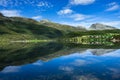 Eidsvatnet lake surrounded by hills reflecting on the water under the sunlight in Norway