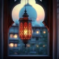 EidulFitr background Islamic lantern, mosque, greetings, window concept