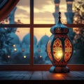 EidulFitr background Islamic lantern, mosque, greetings, window concept Royalty Free Stock Photo