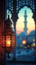 EidulFitr background Islamic lantern, mosque, greetings, window concept