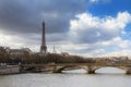 Eifeltower Seine in spring with clouds Royalty Free Stock Photo