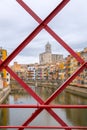 Eiffel Bridge constructed by Gustave Eiffel over the Onyar River in Girona, Spain Royalty Free Stock Photo