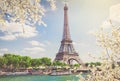 Eiffel tour over Seine river Royalty Free Stock Photo