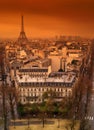 Paris rooftops with Eiffel tower.