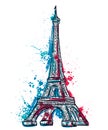 Eiffel Tower with abstract splashes in watercolor style. Royalty Free Stock Photo