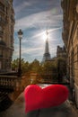 Eiffel Tower against red heart, Happy Valentine`s Day, Paris in love, France Royalty Free Stock Photo