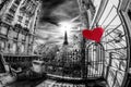 Eiffel Tower against red heart, Happy Valentine`s Day, Paris in love, France