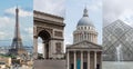 Eiffel Tower, Arch de Triomphe Musee, the Pantheon, and de Louvre. Famous landmark and travel destination in Paris, France Royalty Free Stock Photo