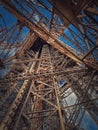 Eiffel Tower architecture details Paris, France. Underneath the metallic structure, steel elements with different geometric shapes Royalty Free Stock Photo