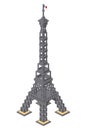 Eiffel tower assembled from plastic blocks in isometric style for print and design. Vector illustration.