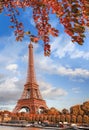 Eiffel Tower with autumn leaves in Paris, France Royalty Free Stock Photo