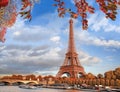 Eiffel Tower with autumn leaves in Paris, France Royalty Free Stock Photo