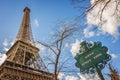 The Eiffel tower and avenue Gustave Eiffel sign, Paris