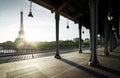 Eiffel Tower from Bir-Hakeim metal bridge in the morning