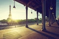 Eiffel Tower from Bir-Hakeim metal bridge in the morning