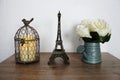 Eiffel Tower And Bird Cage Home Decoration With Space Copy Background