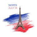 Eiffel Tower Black Silhouette Vector Illustration. Happy Bastille Day, 14 July. Viva France National Day Royalty Free Stock Photo