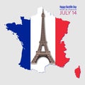 Eiffel Tower Black Silhouette Vector Illustration. Happy Bastille Day, 14 July. Viva France National Day Royalty Free Stock Photo