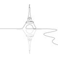 Eiffel Tower Black and white single one line drawing vector illustration
