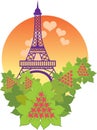 Eiffel tower and blooming pink chestnut trees representing the romance of spring in Paris