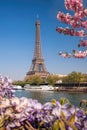 Eiffel Tower with boat during spring time in Paris, France Royalty Free Stock Photo