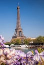 Eiffel Tower with boat during spring time in Paris, France Royalty Free Stock Photo