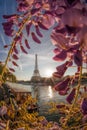 Eiffel Tower with boat during spring time in Paris, France Royalty Free Stock Photo