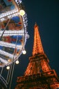 Eiffel Tower and Carousel by Night Royalty Free Stock Photo