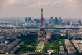 Eiffel Tower, Champ de Mars and La Defense district as seen from Royalty Free Stock Photo