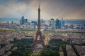 Eiffel Tower in the city of Paris - aerial view - CITY OF PARIS, FRANCE - SEPTEMBER 4. 2023