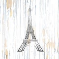 Eiffel tower drawing on wood