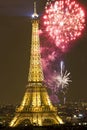 Eiffel tower with fireworks, New Year in Paris Royalty Free Stock Photo