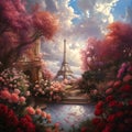 Eiffel Tower in flower darden