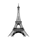 Eiffel tower in France straight view, doodle line sketch, vintage card, symbol of France sticker. Modern engraving on a