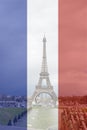 Eiffel Tower in front of French flag background Royalty Free Stock Photo